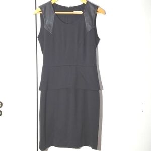 Calvin Klein Faux Leather Trim Black Midi Sheath Body Con dress Size 4